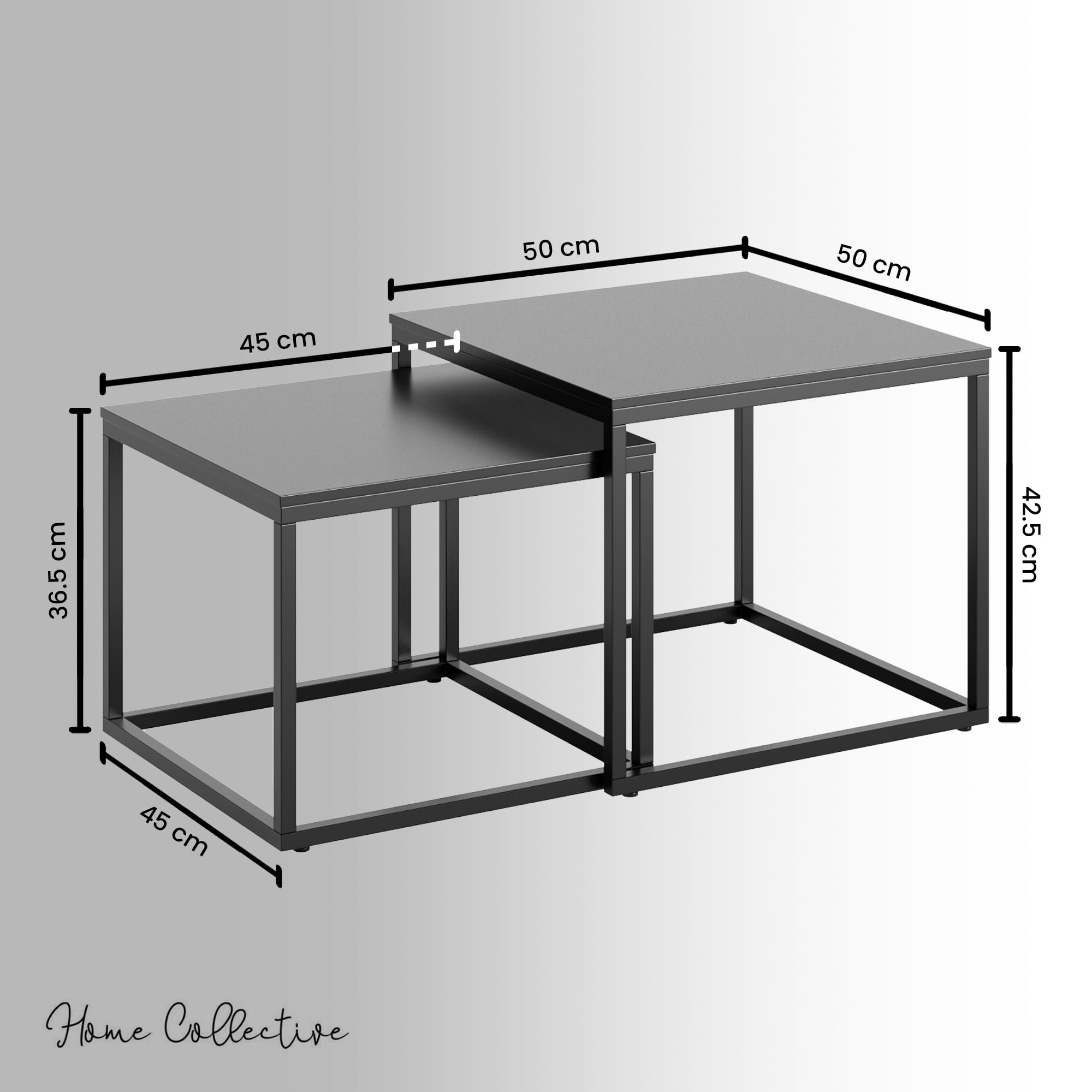 Home Collective Couchtisch 2er Set quadratisch aus Holz, Wohnzimmertisch Modern, Beistelltisch Set 2 in 1 mit Metallgestell für Wohnzimmer Büro Beistelltisch Loft Design Twin | Schwarz