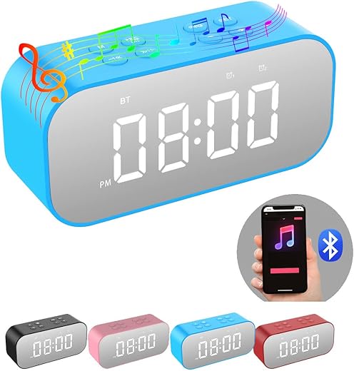 AFK Digital Alarm Clock with Bluetooth Speaker,Desk Clock for Bedrooms,Small Table Clock with Dual