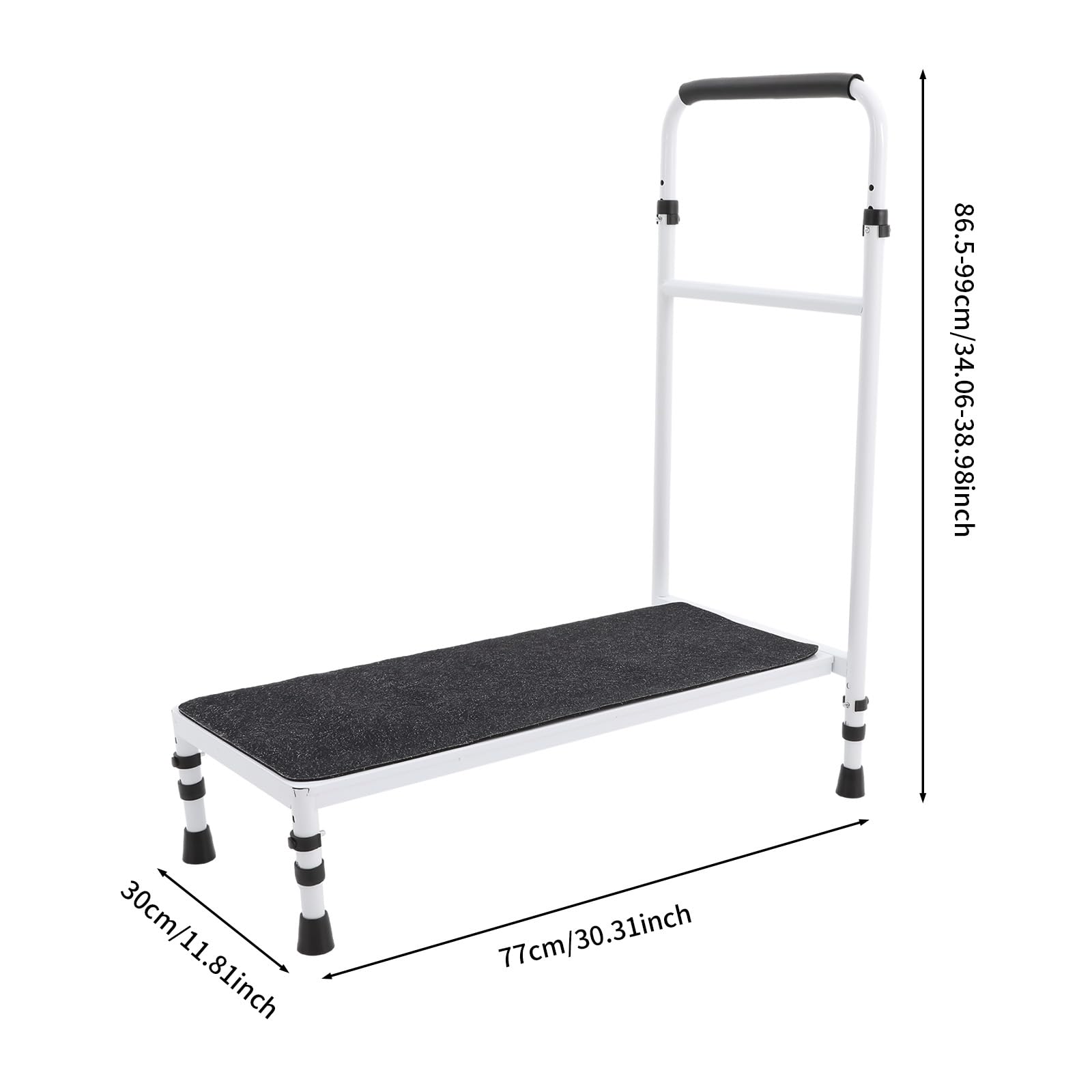 Scalino mobile di sicurezza per anziani, antiscivolo, 1 gradino, con corrimano regolabile, portata fino a 150 kg, ideale per vasca da bagno, letto e veicolo (bianco)