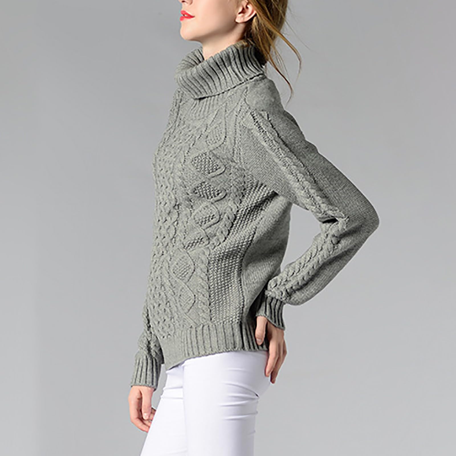 Rollkragenpullover Damen, Rollkragen Einsatz Damen Langarm Strickpullover Lässiges Stricken Pulli Grobstrickpullover Rollkragenpullover Damen Weiß Mohair Pullover Turtle Neck Tops
