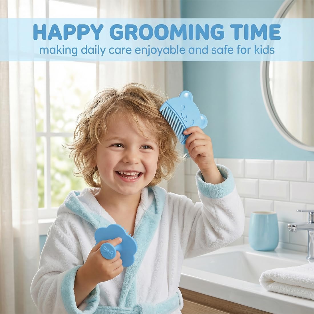 2er-Pack Spazzola per Bambini, Pettine per Crosta Lattea Delicato, Rimuove Efficacemente la Crosta Lattea, Massaggio e Pulizia Delicata del Cuoio Capelluto per Neonati e Bambini (Blu)