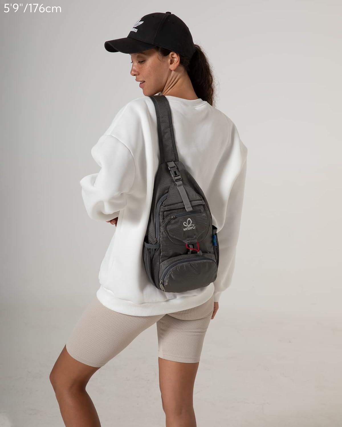 WATERFLY Packable Small Crossbody Sling Backpack Shoulder Chest Bag Daypack for Hiking Traveling Grey - Image 7