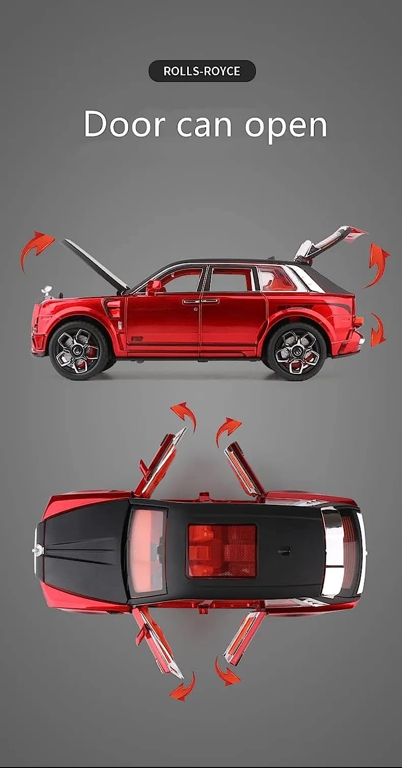 FUNABLO Scale Exclusive Alloy Metal Pull Back Die-cast Car Model with Sound Light Mini Auto Toy for Kids Metal Model Toy Car with Sound and Light (1.32 Scale Rolls ROYS MASOORY-RED) 3
