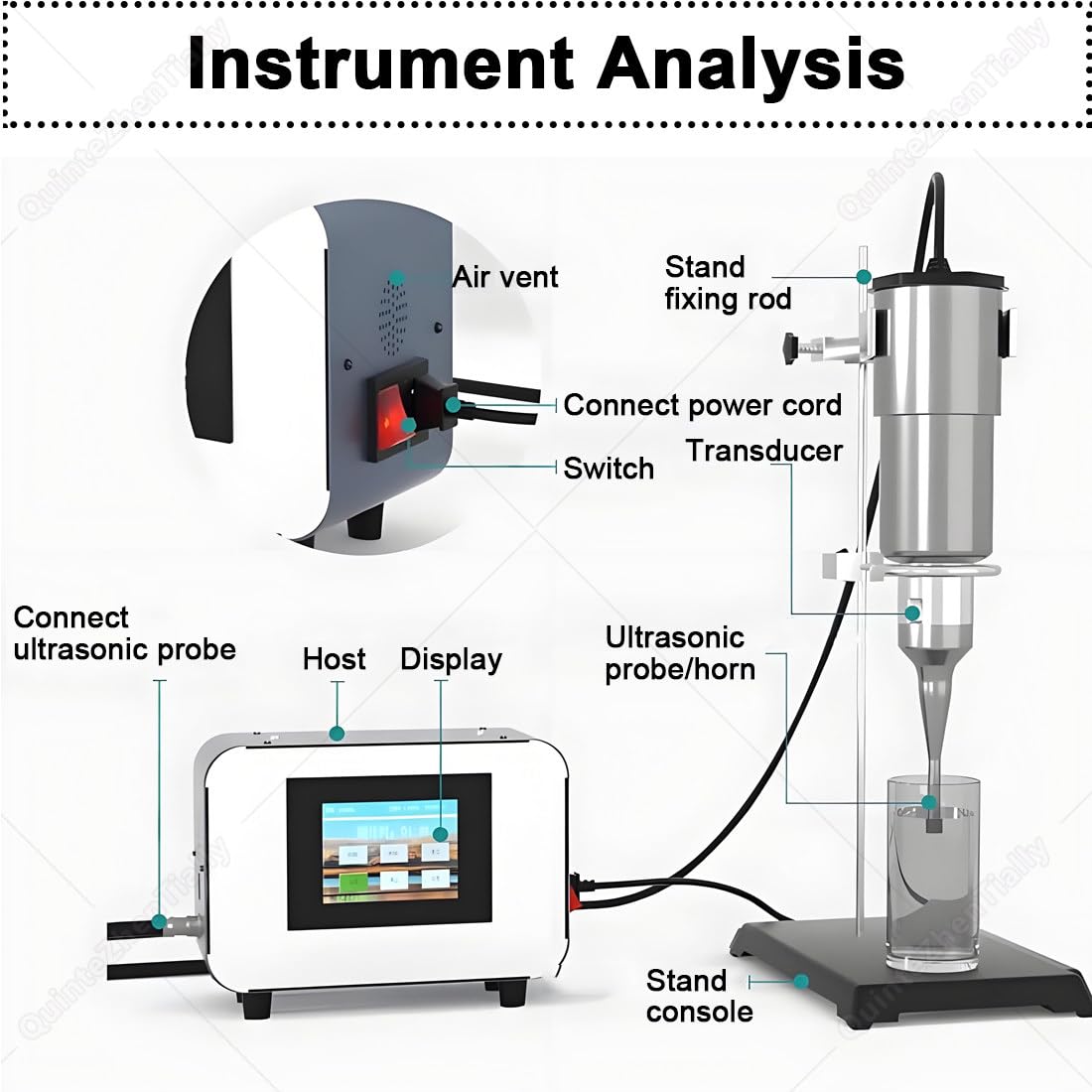 Omogeneizzatore Processore,Emulsionazione Mixer Laboratorio 35kzh3mm | con Sonda Titanio,Timer 1-99 Minuti (Regolabile),Ad Alta Efficienza,Visuelle Parameterkontrolle,per Campioni Grandi Volumi