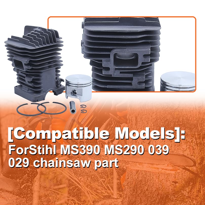 49mm Cylinder Piston Kit for Stihl MS390 MS290 039 029 Fuel Oil Seal Filter Line, Cylinder, Piston, Pin, Ring, Circlip, Fuel Filter, Fuel Line, Oil Line, Needle Bearing