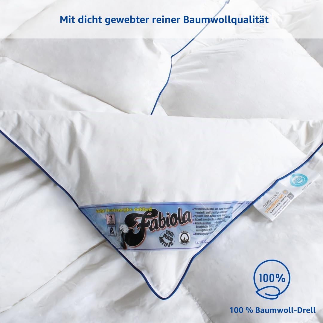 Fabiola Österreichische Daunen Winterdecke 200x220 cm - Halbdaunenbettdecke - Warme und schwere Bettdecke für den Winter - ResponsibleDownPass Zertifiziert - Daunendecke