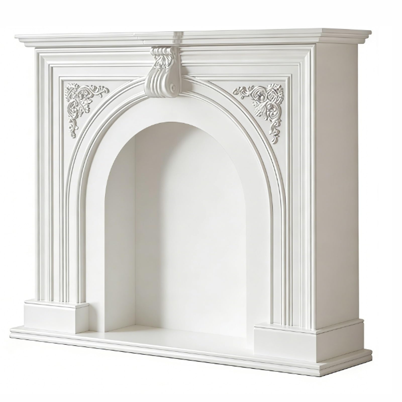 Mantels Surrounds White Arched Fireplace Mantel Wooden Freestanding Decorative Surround Decorated Frame(Medium)