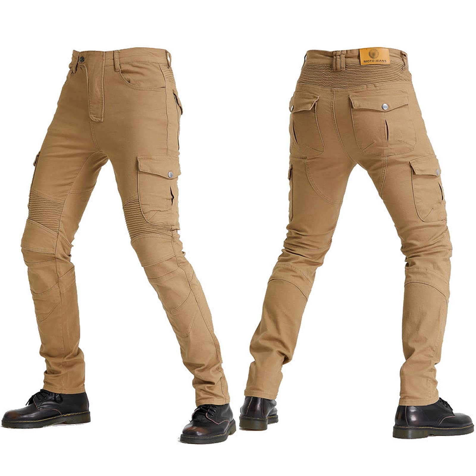 Pantaloni da Moto da Uomo,Moto Biker Jeans Pantaloni Protezione Armature Motorcycle Pants da Ciclismo,Impermeabili Cargo Pantaloni da Corsa (Cachi,2XL)