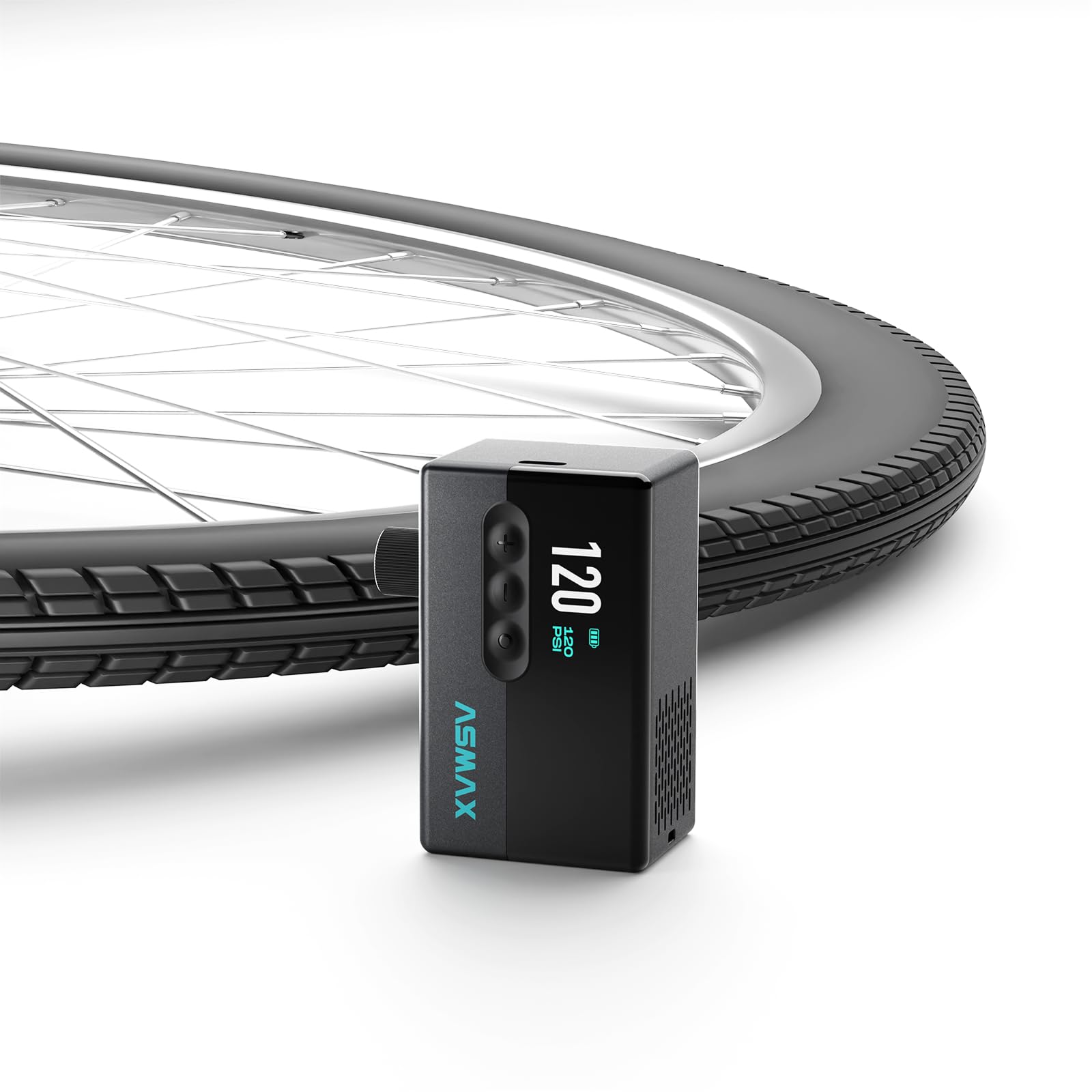 ASMAX Mini Bomba de Bicicleta, Inflador Electrico Bicicleta, 120 PSI, Pantalla LCD, Válvula Schrader y Presta, Batería Recargable, Apagado Automático, Bolsa de Almacenamiento, Bomba Eléctrica T30
