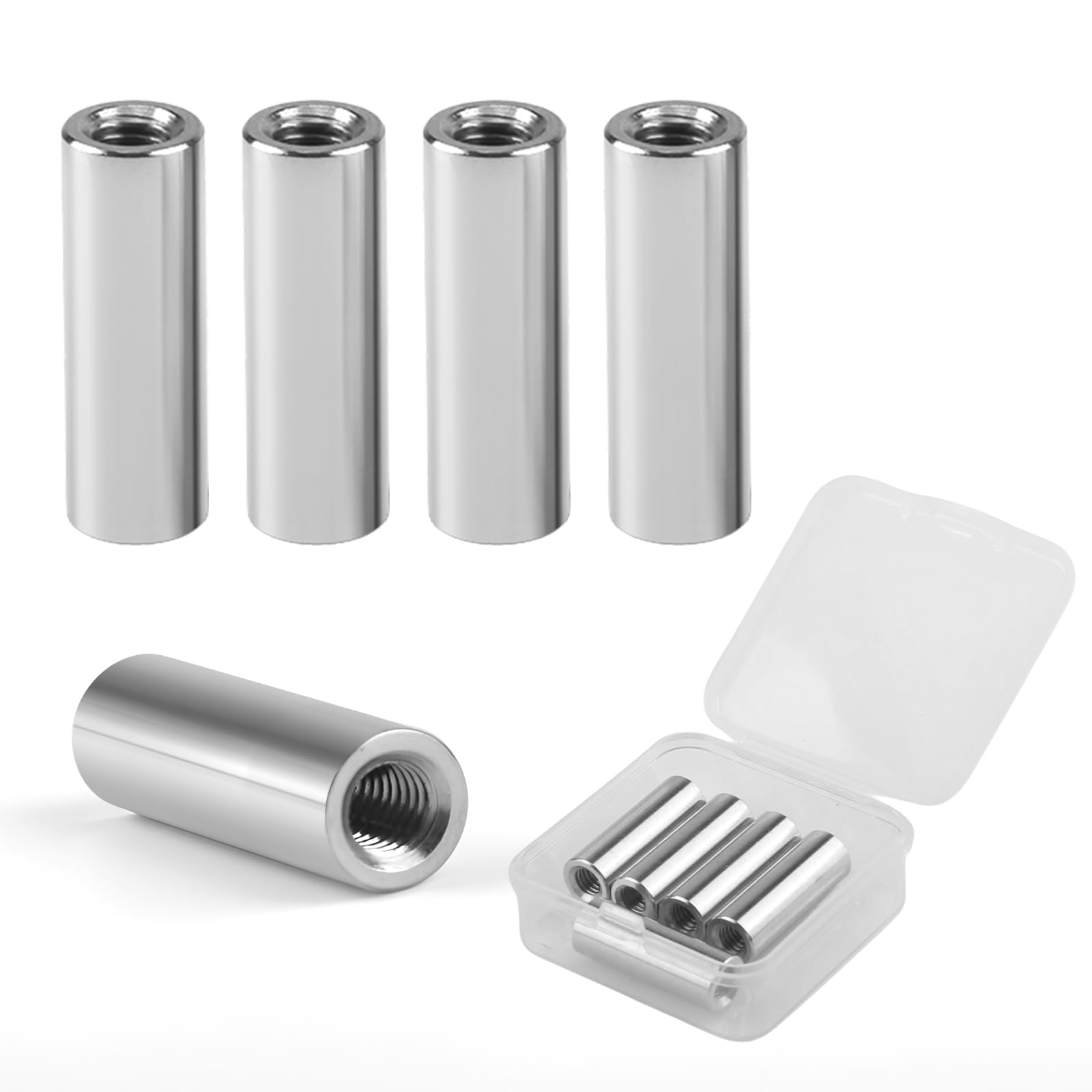 LEIMEND 5 Stück Gewindemuffe M6 Einschraubmutter m6 x 30mm 304 Edelstahl Verbindungsmuttern Langmutter Rund m6 Innengewinde Gewindehülse Gewindemuffen Rundmuffen