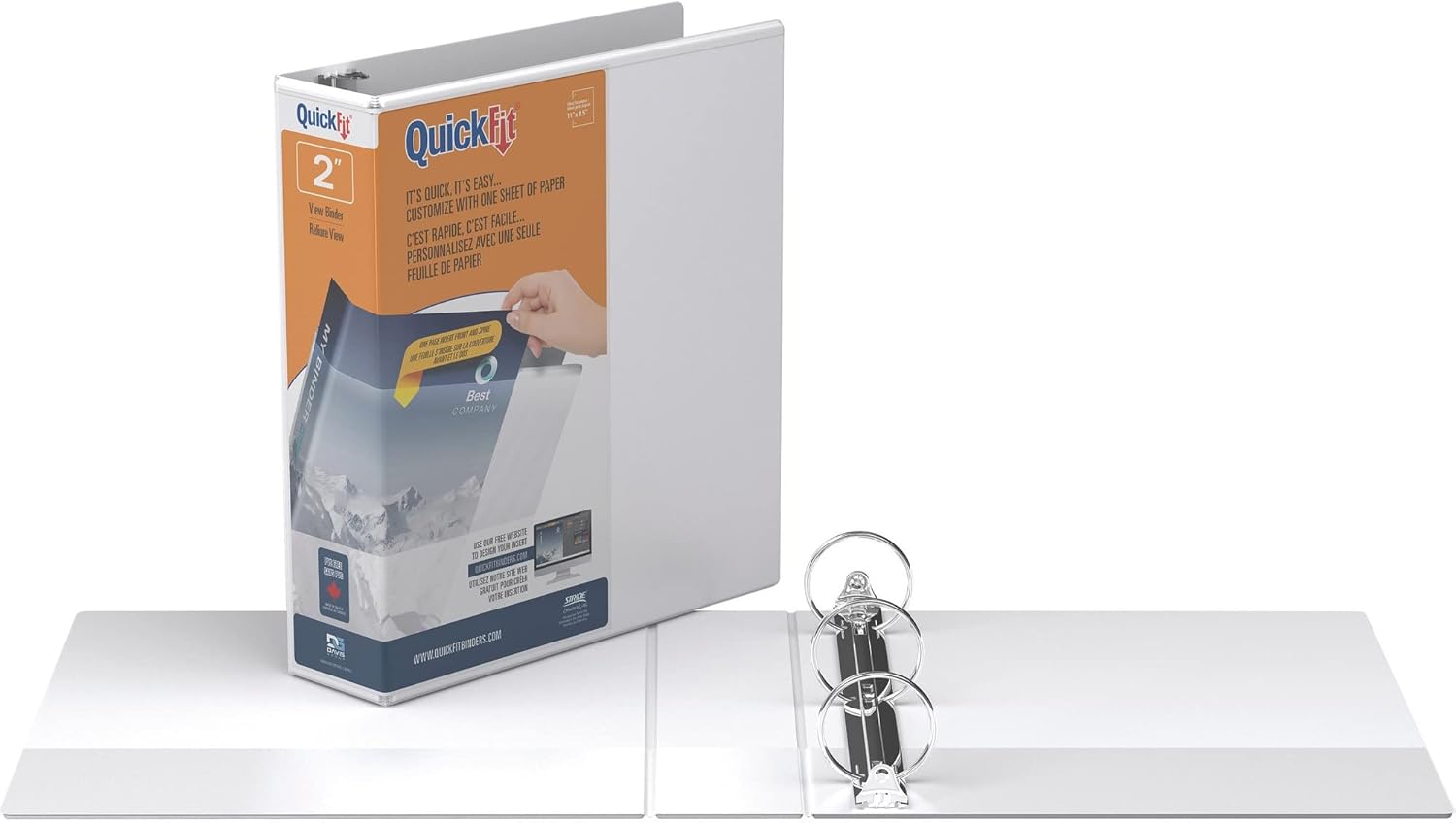 QuickFit® View 3-Ring Binder, 2" Round Rings, 50% Recycled, White : View Binders : Office Products