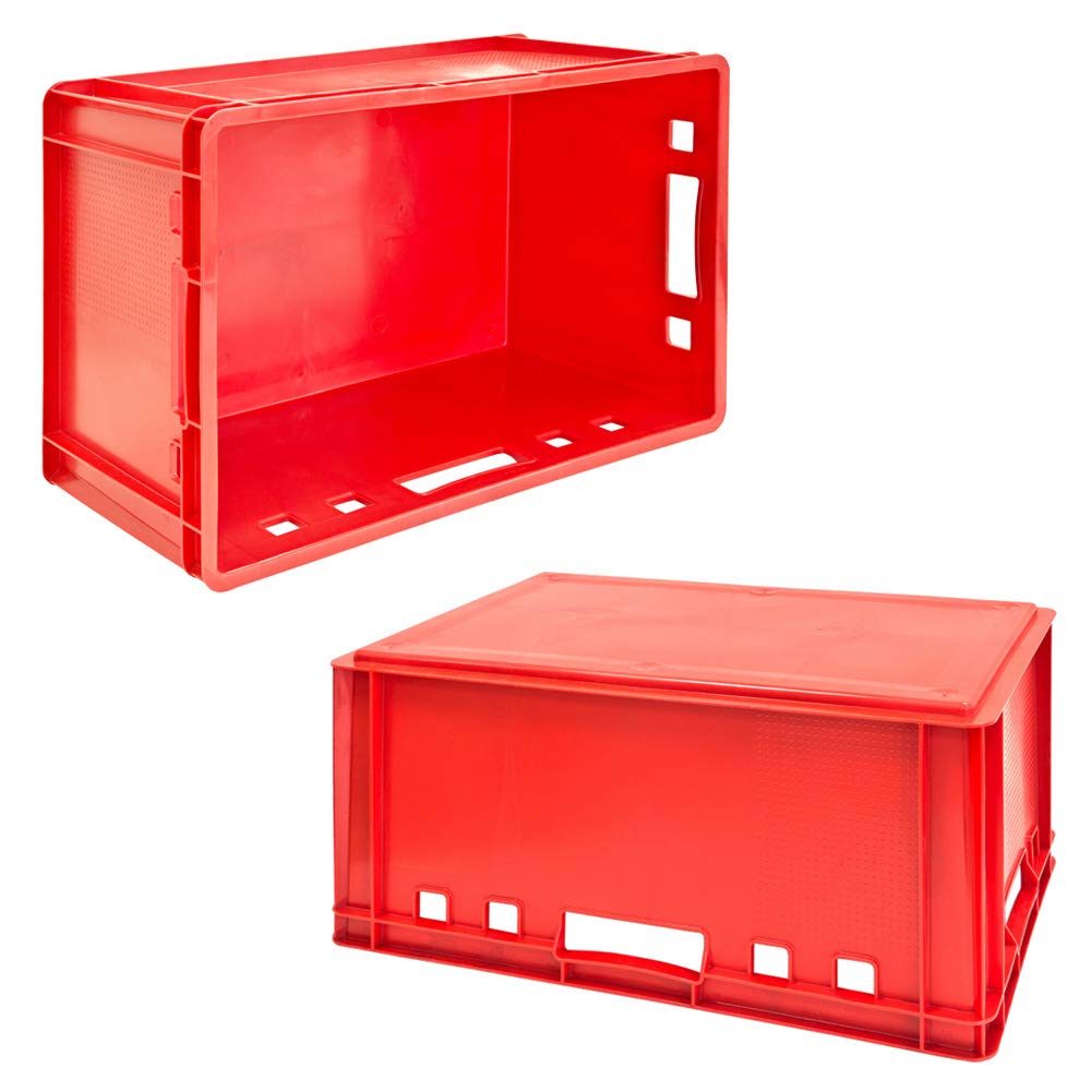 Stapelkiste Set Fleischerkiste Metzgerkiste Metzgerwanne Aufbewahrungsbox mit Deckel Kunststoff Rot Kisten Transportkisten Eurobox Box Wanne Plastik Kingpower