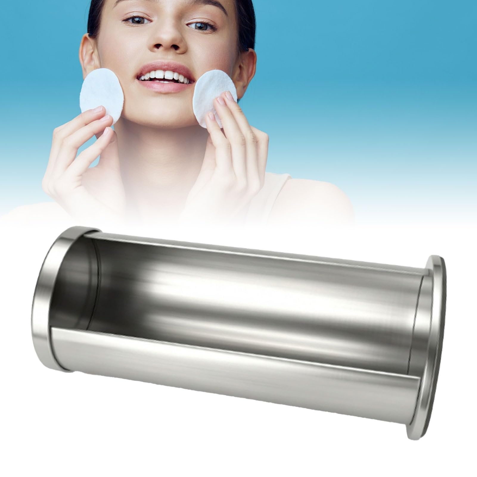 Porta Dischetti Cosmetici in Cotone, Organizer Rotondo in Metallo con Dispenser, Contenitore per Dischetti Struccanti Antiruggine