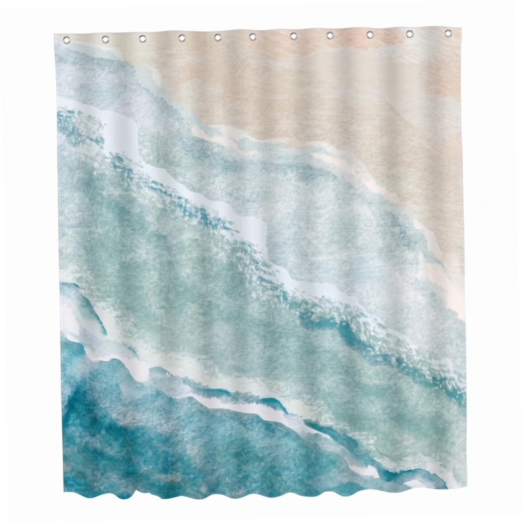 Xoeryoy Beach Theme Shower Curtain, Linen Coastal Ocean Nautical Shower Curtain for Bathroom, 70.87×70.87 Inch