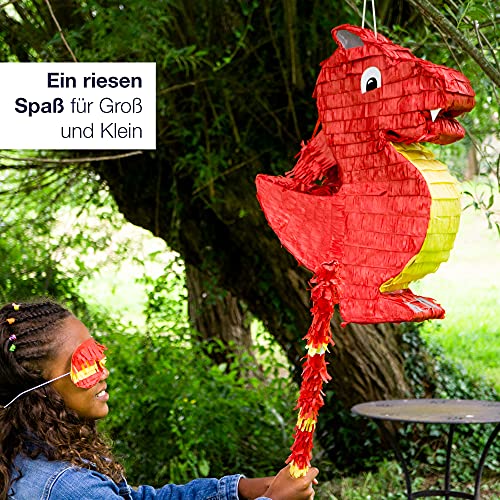 ILP Pinata Draak om te vullen, pinata, verjaardag, jongen voor confetti, partyspellen, piniata met stok en masker, 40 x… - Image 5