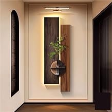 Ghyqwsld Sandstone Wall Art with LED Lights, Imitation Wood Grain Wall Decor, 3D Wall Painting with Vase, Suitable for Entrance, Living Room, Dining RoomDark brown,40x120cm/15.7x47.2in
