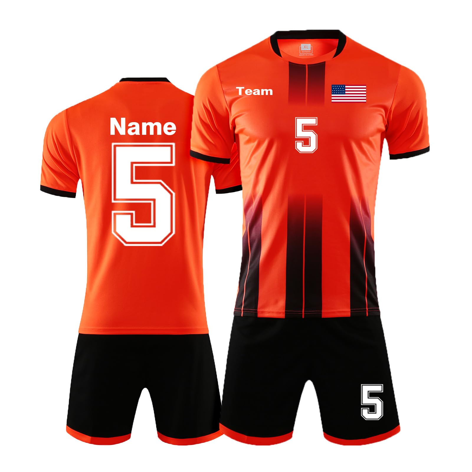 LAIFU Custom Kids Adult Soccer Jersey, Personalized Your Name, Team Name, Number & Logo Soccer Sets Orange