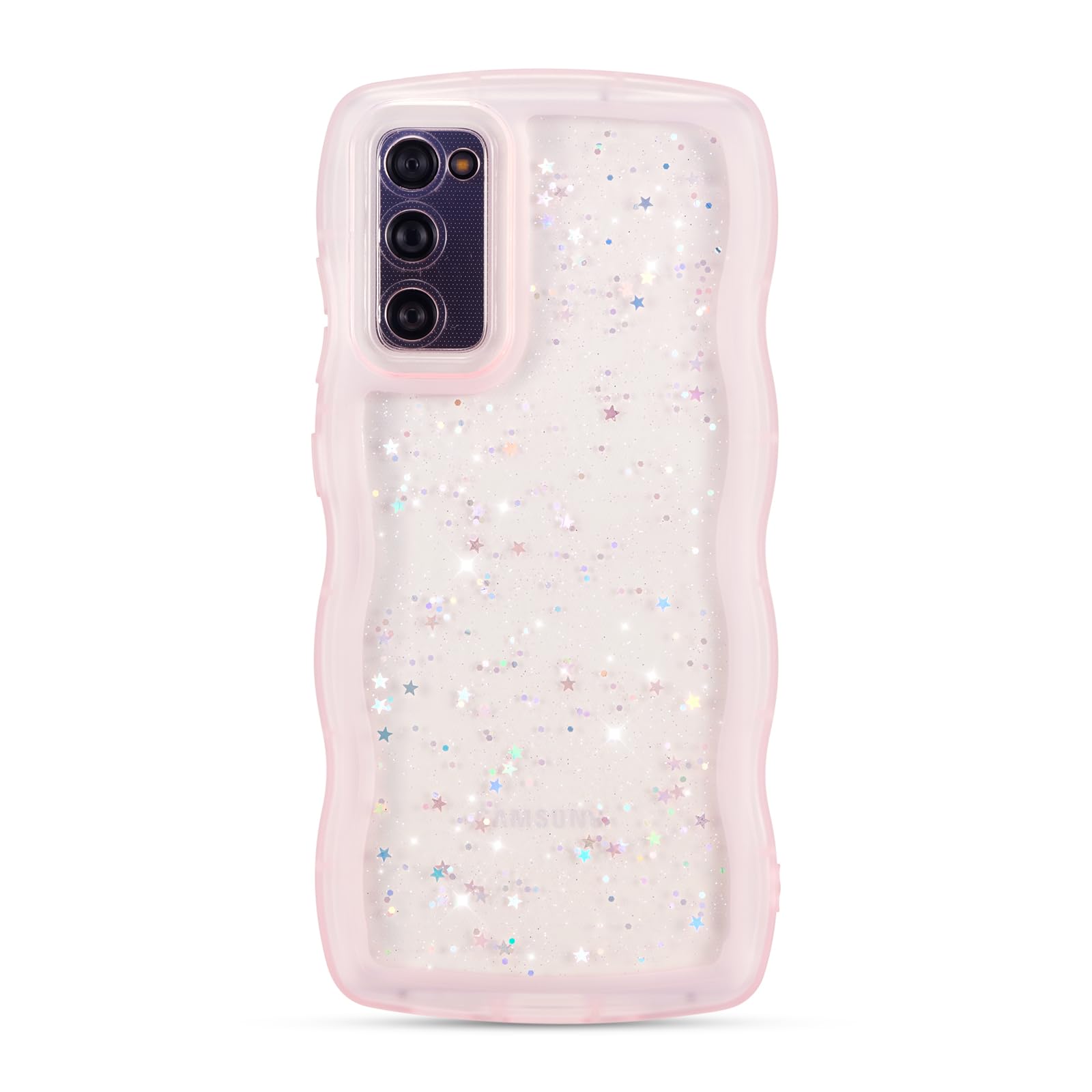 ZTOFERA for Samsung Galaxy S20 FE 5G Case 6.5",Cute Curly Wave Case with Star Glitter,Clear Shiny Bling Soft TPU Shockproof Phone Protective Cover for