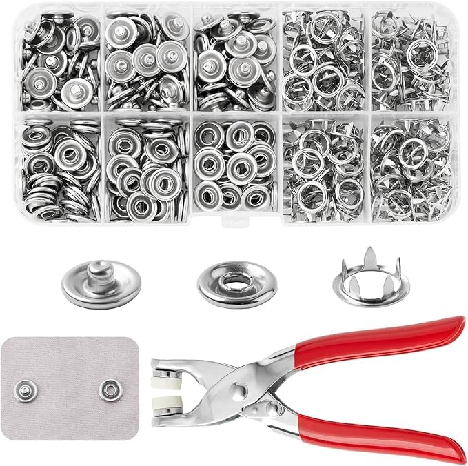 ToYooZe Stainless Steel Snap Button Pliers Tool Kit with 100 Pieces Sewing Fasteners, Five Claw Buckle Set for Kids Clothes