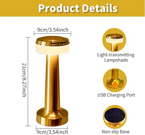 Miniatura 6 de Brabola Lámpara de mesita de noche lámpara de escritorio inalámbrica con sensor táctil recargable funciona con pilas lámpara de mesita de noche LED