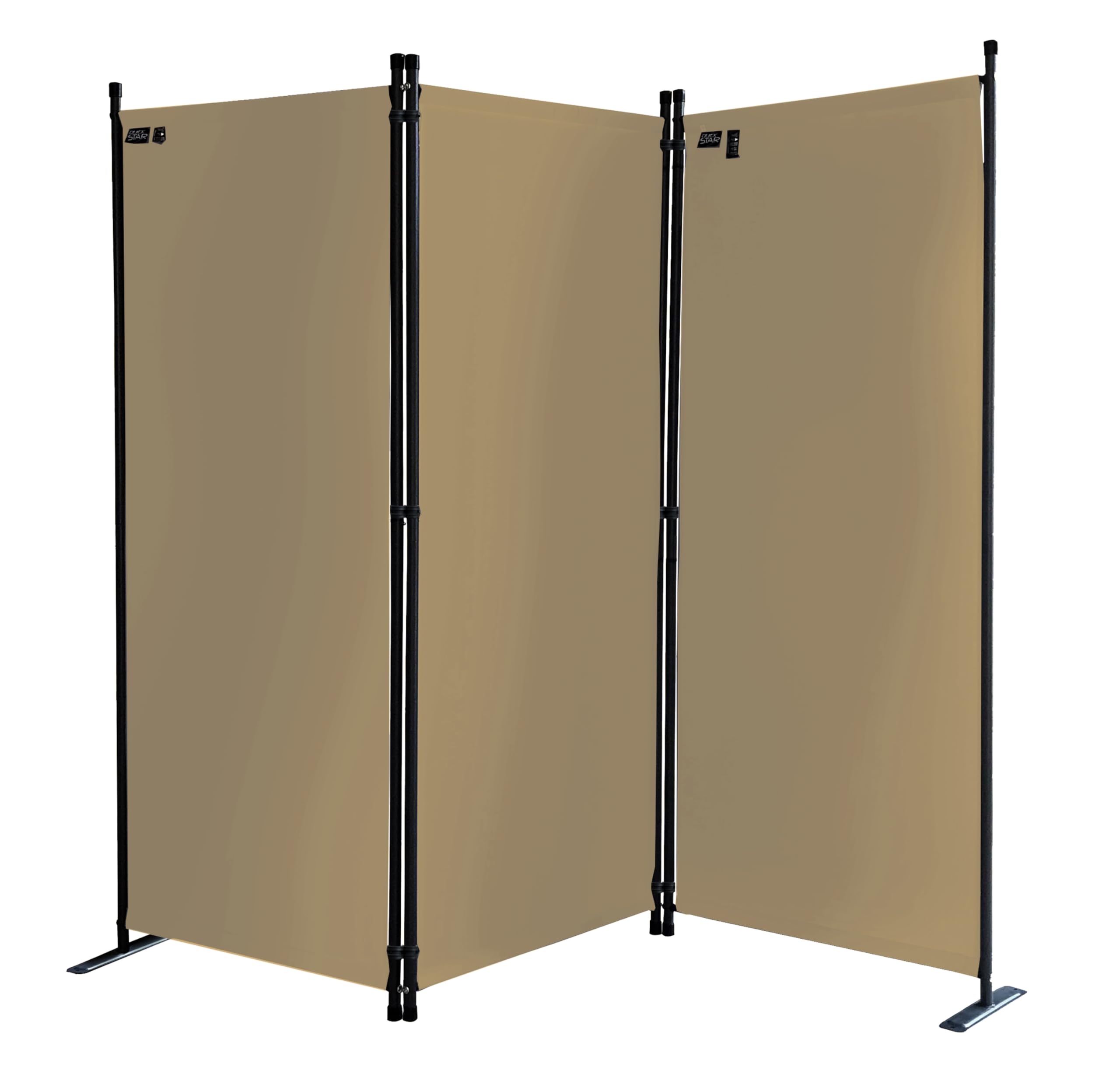 QUICK STAR Paravento da Giardino 170 x 165 cm 3 Parti Pieghevole Divisorio in Tessuto Beige