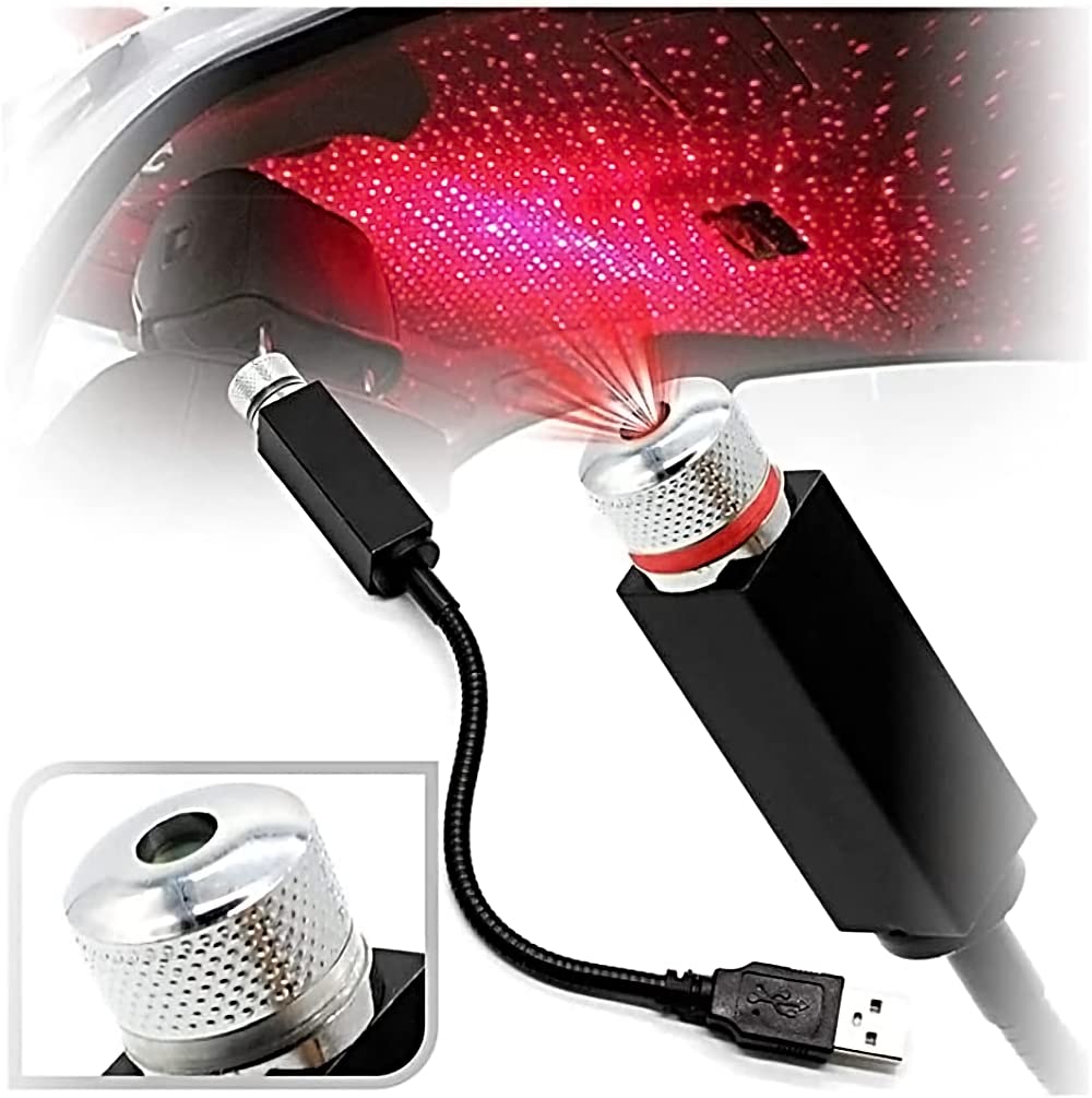 Generic Usb Roof Star Projector Lights, Usb Portable Adjustable Flexible Interior Car Night Lamp Decor With Romantic Galaxy Atmosphere Fit Car, Ceiling, Bedroom, Party (Plug&Play, Red)