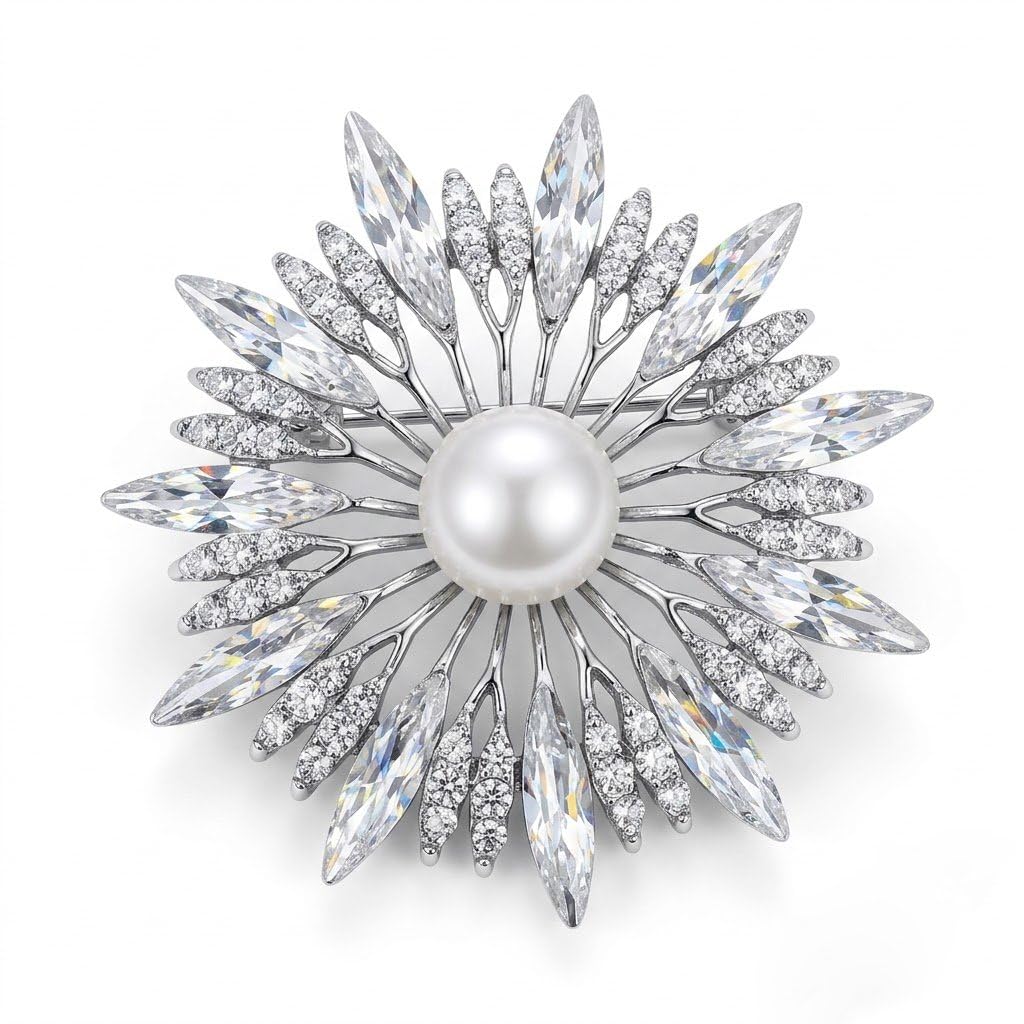 Crystals And Pearl Studded Blue Flower Brooch Cum Saree Pin For Women (Brooch0610) 1 Pc-image-36