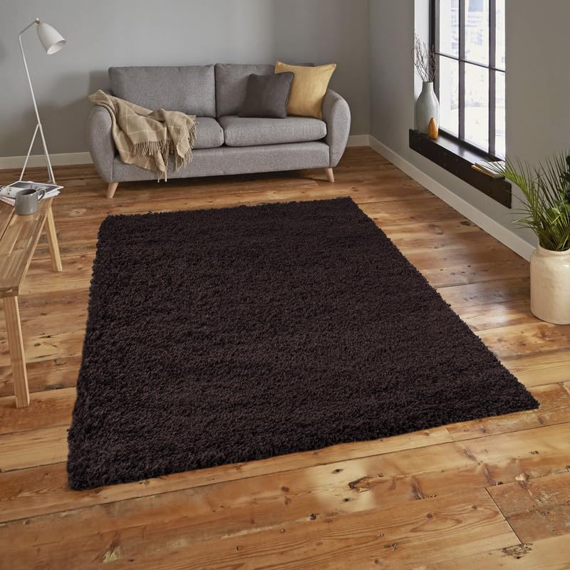 Everest 5cm shaggy Rugs for living room thick pile modern rugs for bedroom, kitchen, hallway, runner, kids' room, small to Large fluffy carpet, Chocolate Brown 200x290cm — image 1