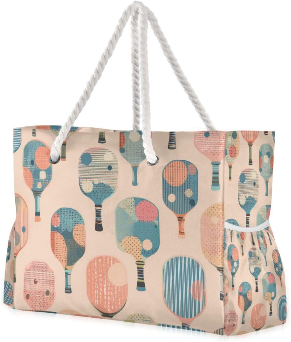 OTVEE Colorful Pickleball Rackets Beach Bags for Women Ladies Large Canvas Tote Shoulder Bag Waterproof Travel Bags for Gym Swim Pool Camping