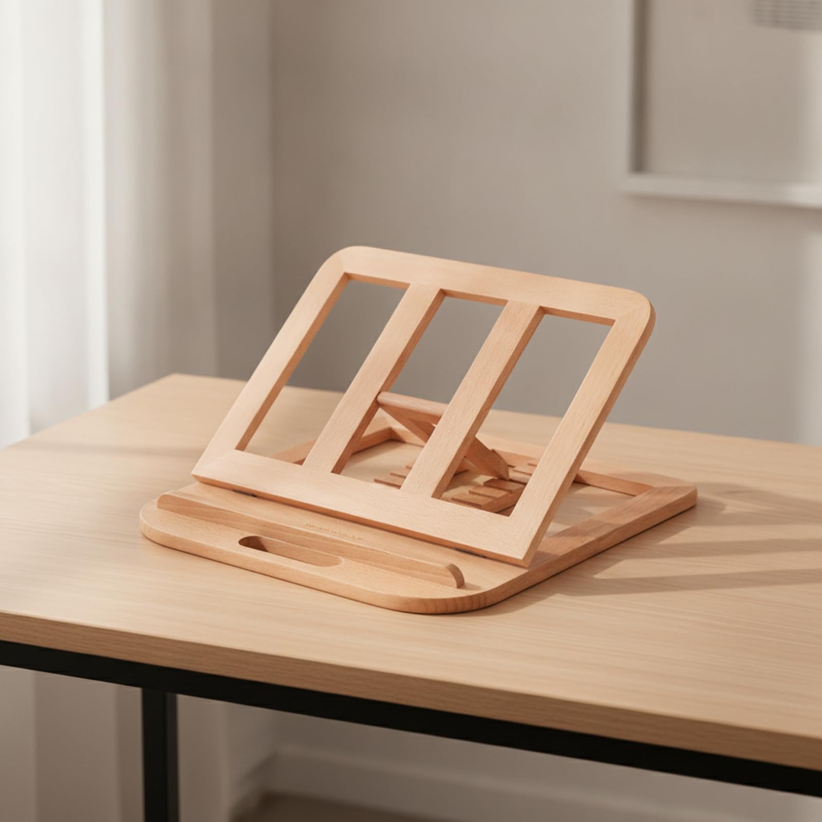 Soporte Portátil para Portátil Elevador Base Atril Soporte Ajustable de Madera de Pino con Ángulos Regulables y Bandeja Asa Ranurada Adecuado para, Soporte De Nogal 28x28x1.8cm