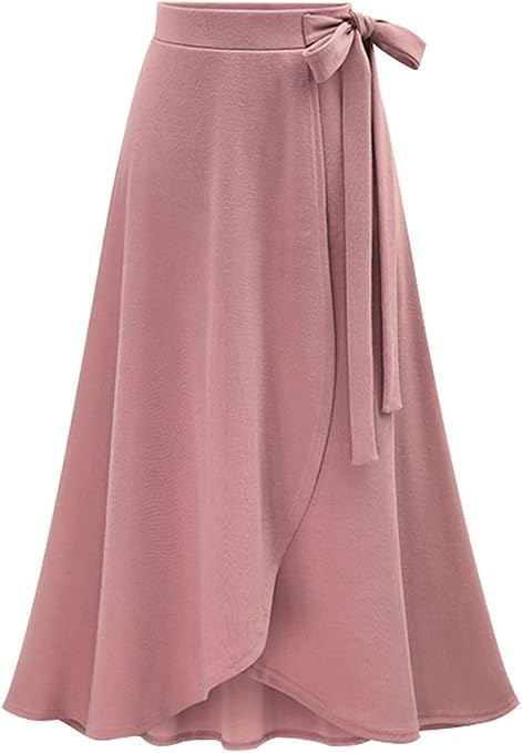 YULUOSHA Women's A-Line Flared Midi Skirt - High Waist, Elastic With Bow Tie, Pleated Swing (Pink, Medium) - View #13