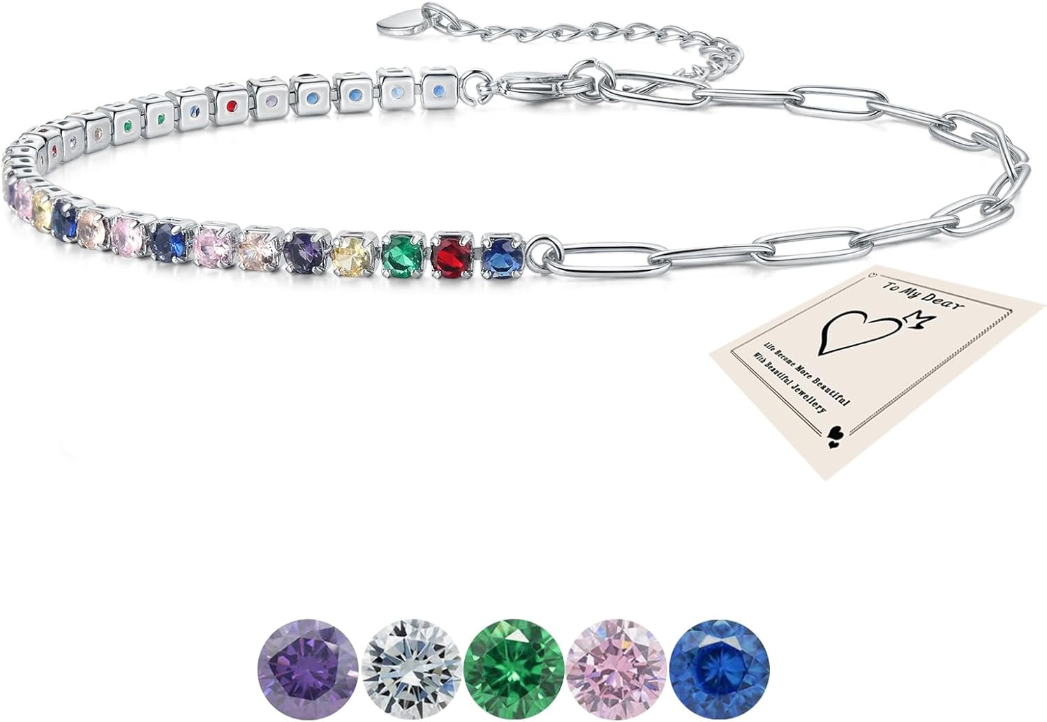 Ankle Bracelet for Women, Adjustable Slider Anklet Sparkling Cubic Zirconia Summer Ankle Chain Anniversary Birthday Graduation Jewellery Gift for Women Men with Gift Card & Box, Red Stone