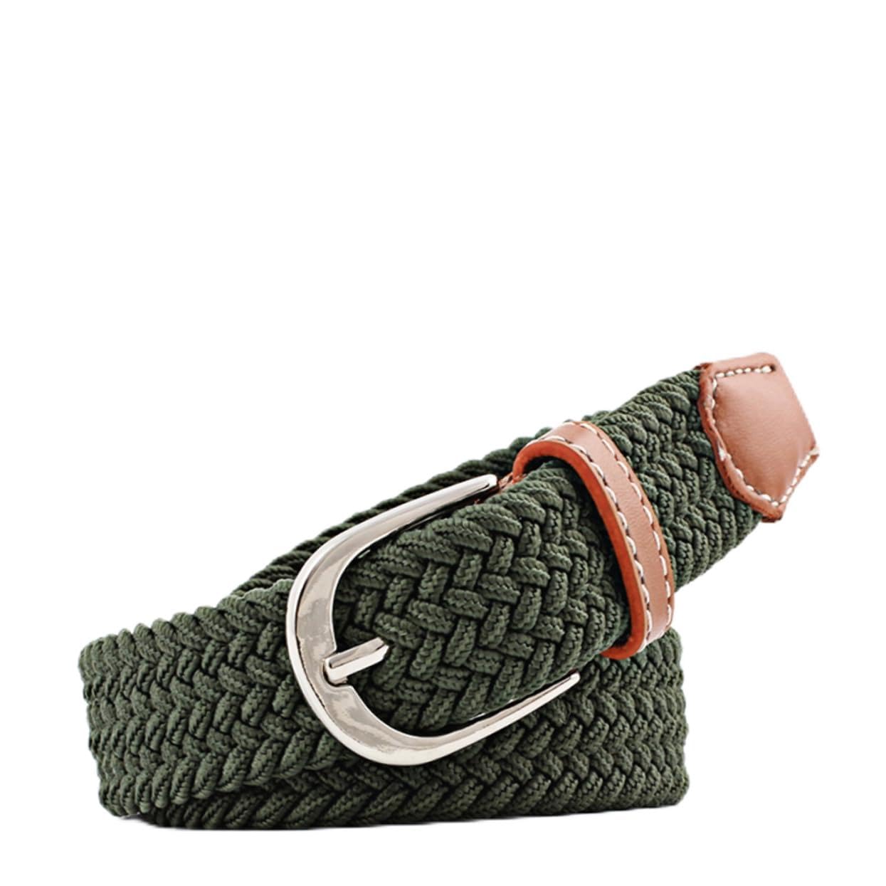 Holibanna Elastic Belt for Men and Women Woven Fabric Stretch Belt with Pu Leather Casual Wear Army Green