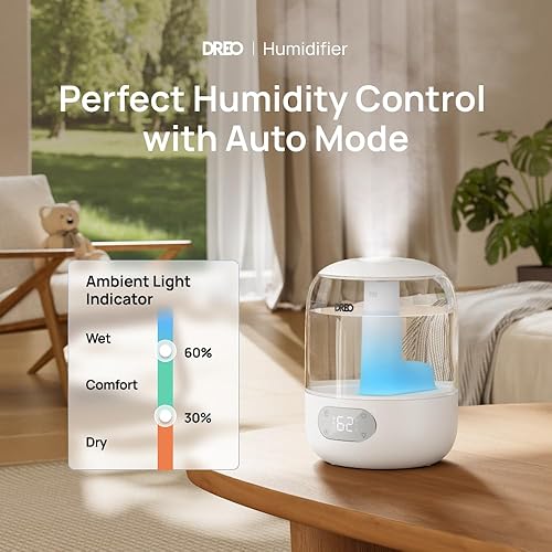 Miniatura 2 de Dreo Humidificadores de niebla fría para bebé, llenado superior de 3 L, 26 dB bastante, luz indicadora ambiental para guardería, menos recarga,