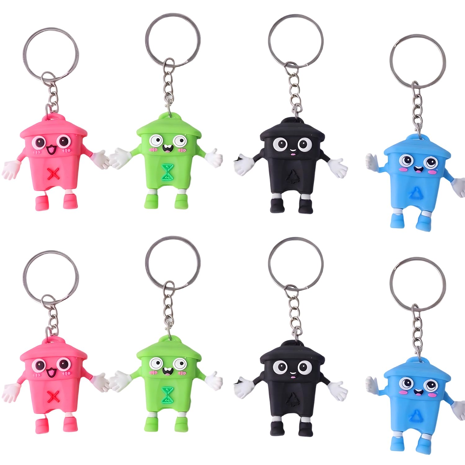 zhongko 8Pcs Emotional Bin Keychain, Cute Cartoon Trash Can Pendant, Small Keyrings for Backpacks, Bag, Phone or Car, Decorative Charm Keyring Gift for Women Men Students, Key Tags-Waste