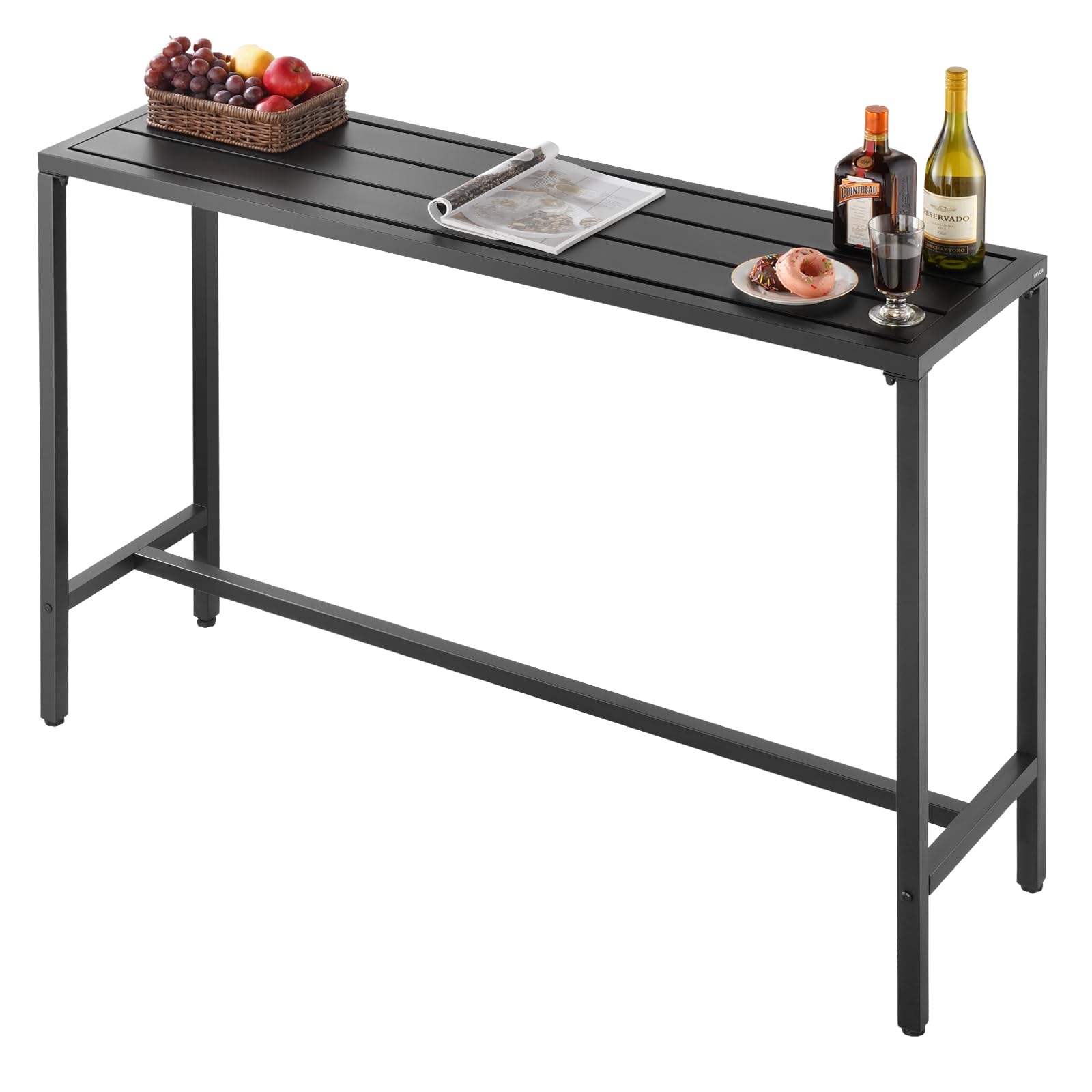 VEVOR Table de Bar Haute Extérieur, 140 x 37,5 cm, Table à Manger Rectangulaire, avec Plateau Étanche, Structure en Métal Robuste, Mobilier de Jardin pour Patio, Terrasse, Bord de Piscine, Intérieur
