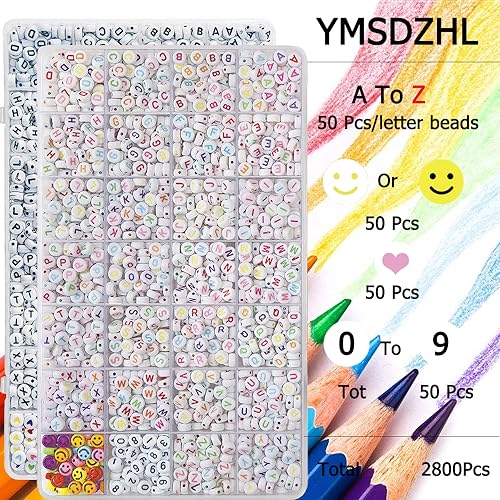 YMSDZHL 2Box 2500Pcs+ Alphabet Letter Beads, 4x7 mm A-Z and Smile, Heart, Figure,Acrylic Beads, Beads for Jewelry Making, Beads for Bracelet Making Kits Beads