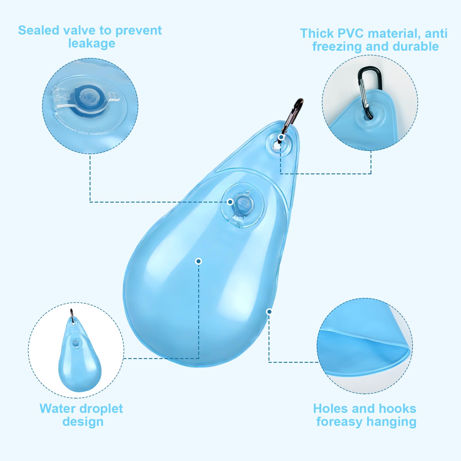 Lot de 15 sacs à eau épais en forme de goutte pour piscine - Sac de lestage pour piscine - Sac suspendu avec valve anti-fuite pour bâche de piscine