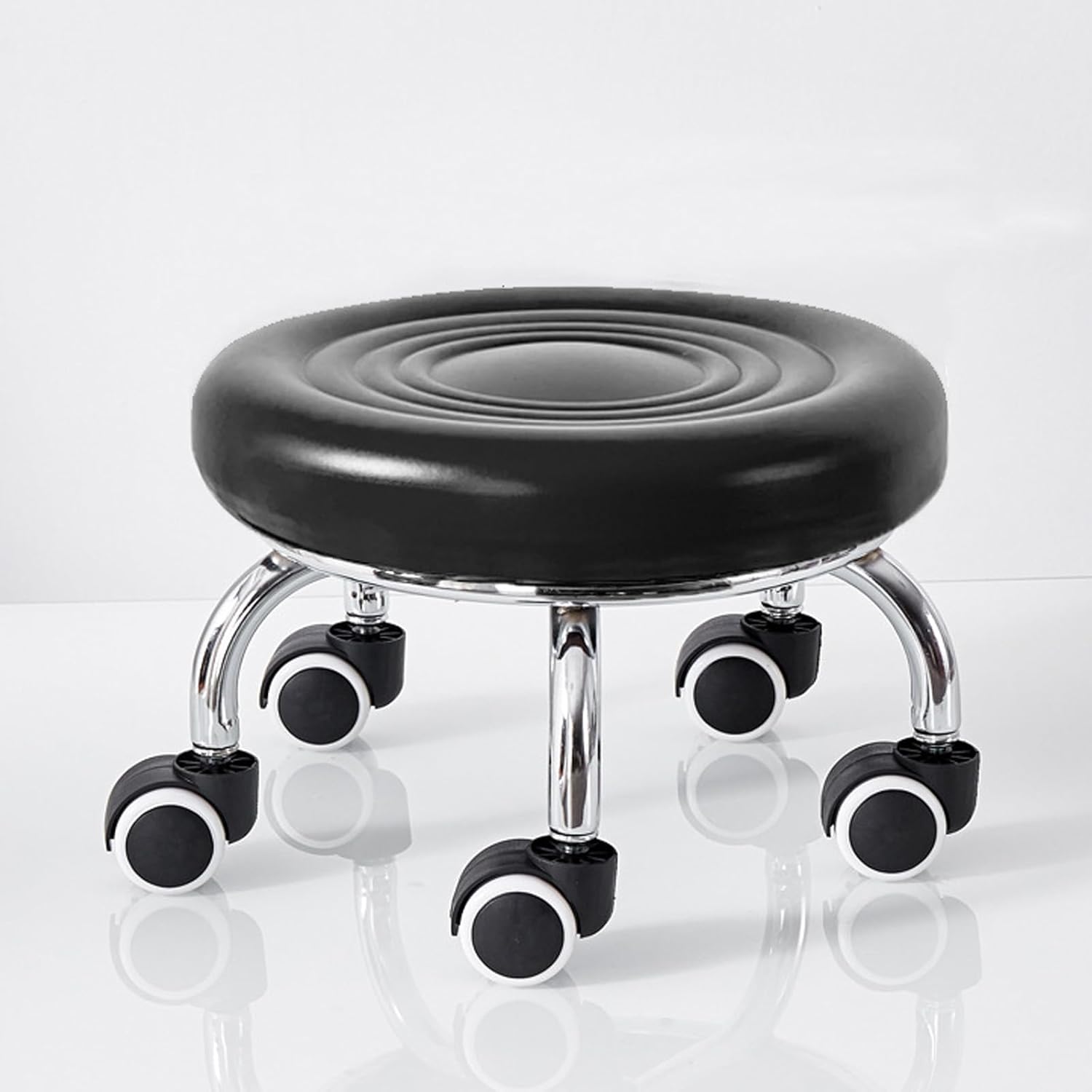 Roller Seat Pu Leather Low Heavy Duty Round Rolling Stool 360° Swivel Small Stool with Universal Caster Wheels for Home Office Garage Shop Fitness Selfless dedication (Black Ripple)