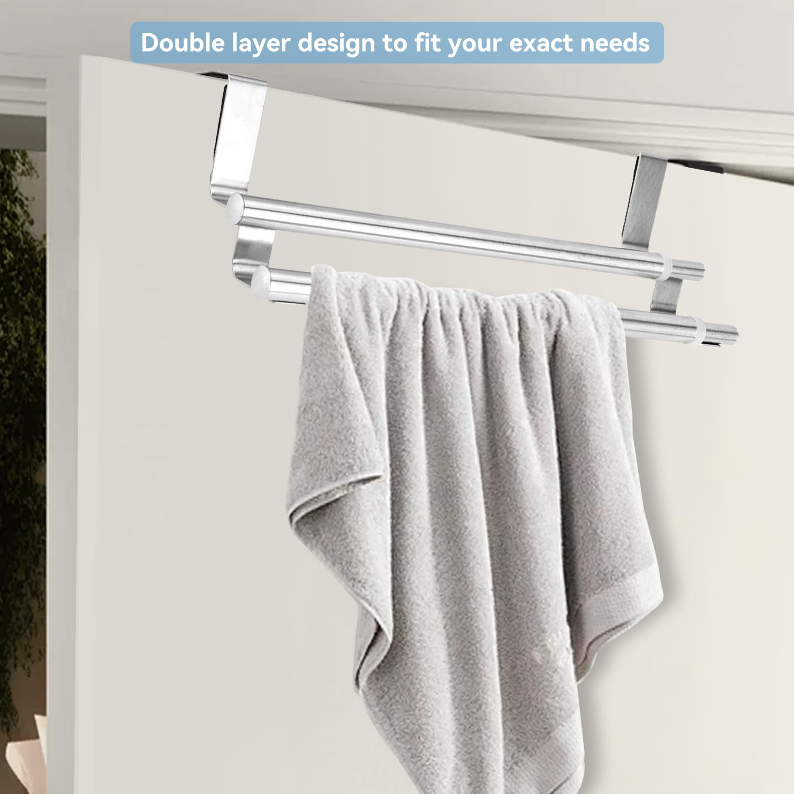 Kitchen Towel Holder, Stainless Steel Double Over Cabinet Towel Holder for Bathroom or Toilet
