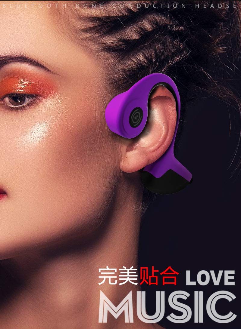Cuffie a conduzione ossea Bluetooth senza fili in titanio HiFi Stereo con microfono per corsa, guida in bicicletta, impermeabili, auricolari sportivi per Android (viola)