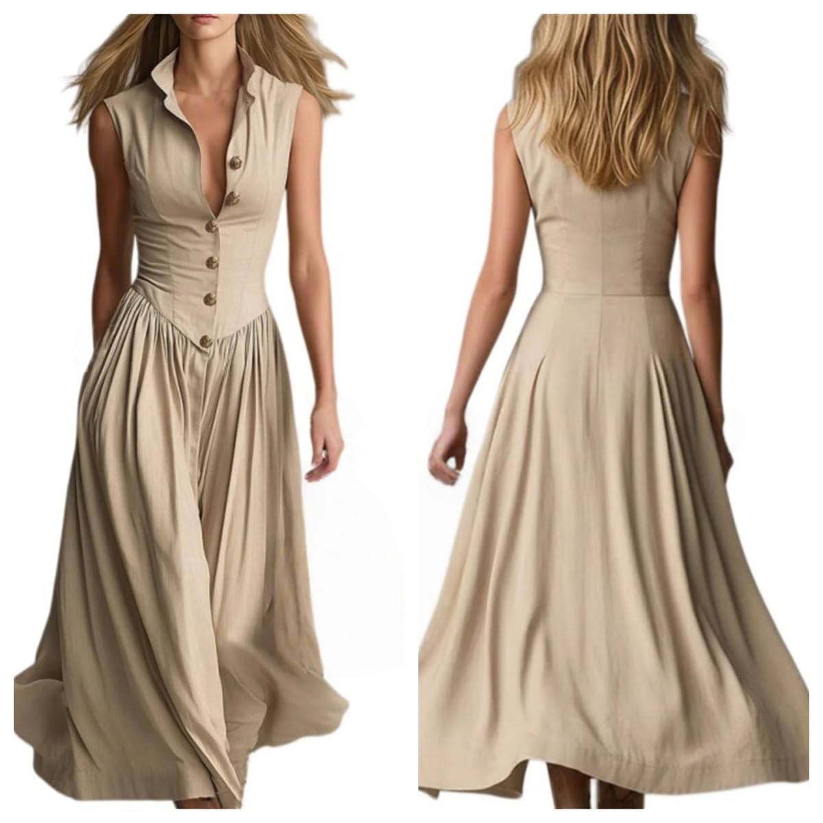 Vestido Largo Camisero de Mujer | Sin Mangas de Verano con Bolsillos