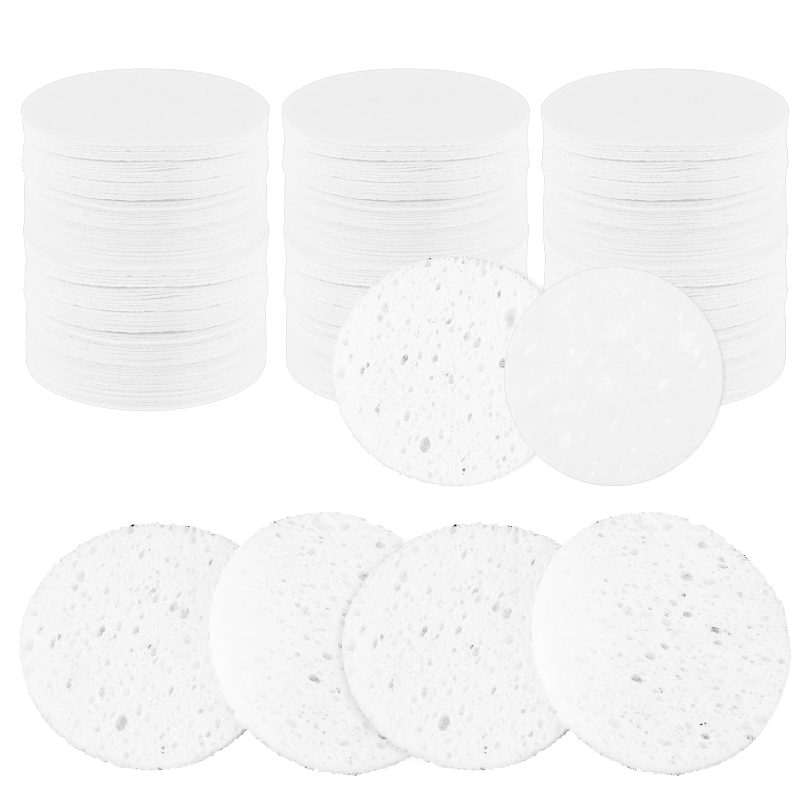 Abeillo 300Pcs Soft Facial Sponges, Round White Cotton Face Washing Sponge Pads, Modern Style, Wood Pulp Material, For Daily Cleansing and Makeup