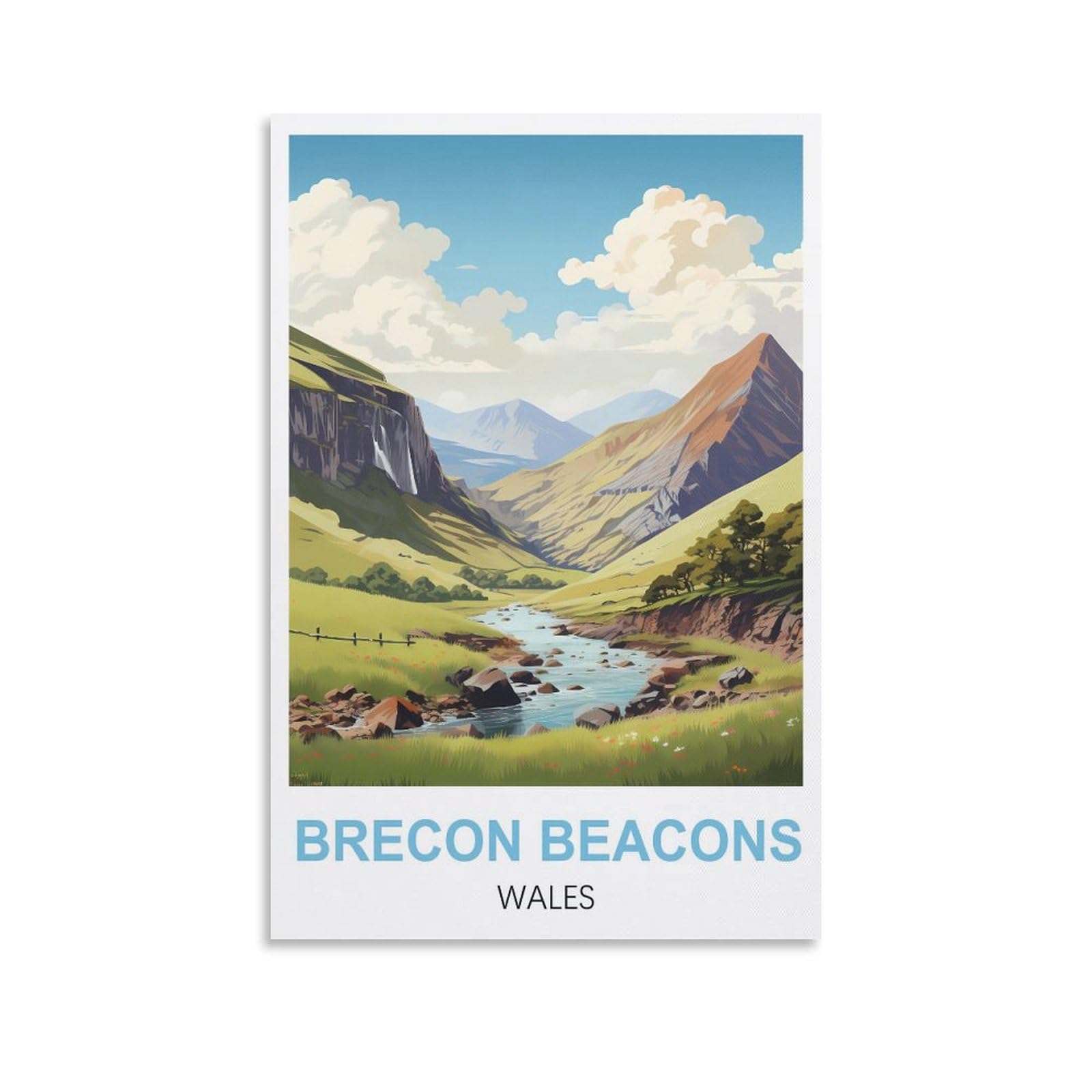 Cyyhgee Unframe-Style Brecon Beacons Wales Vintage Travel Poster 24X36inch(60X90cm) Canvas Poster Wall Art Living Room Home Decor