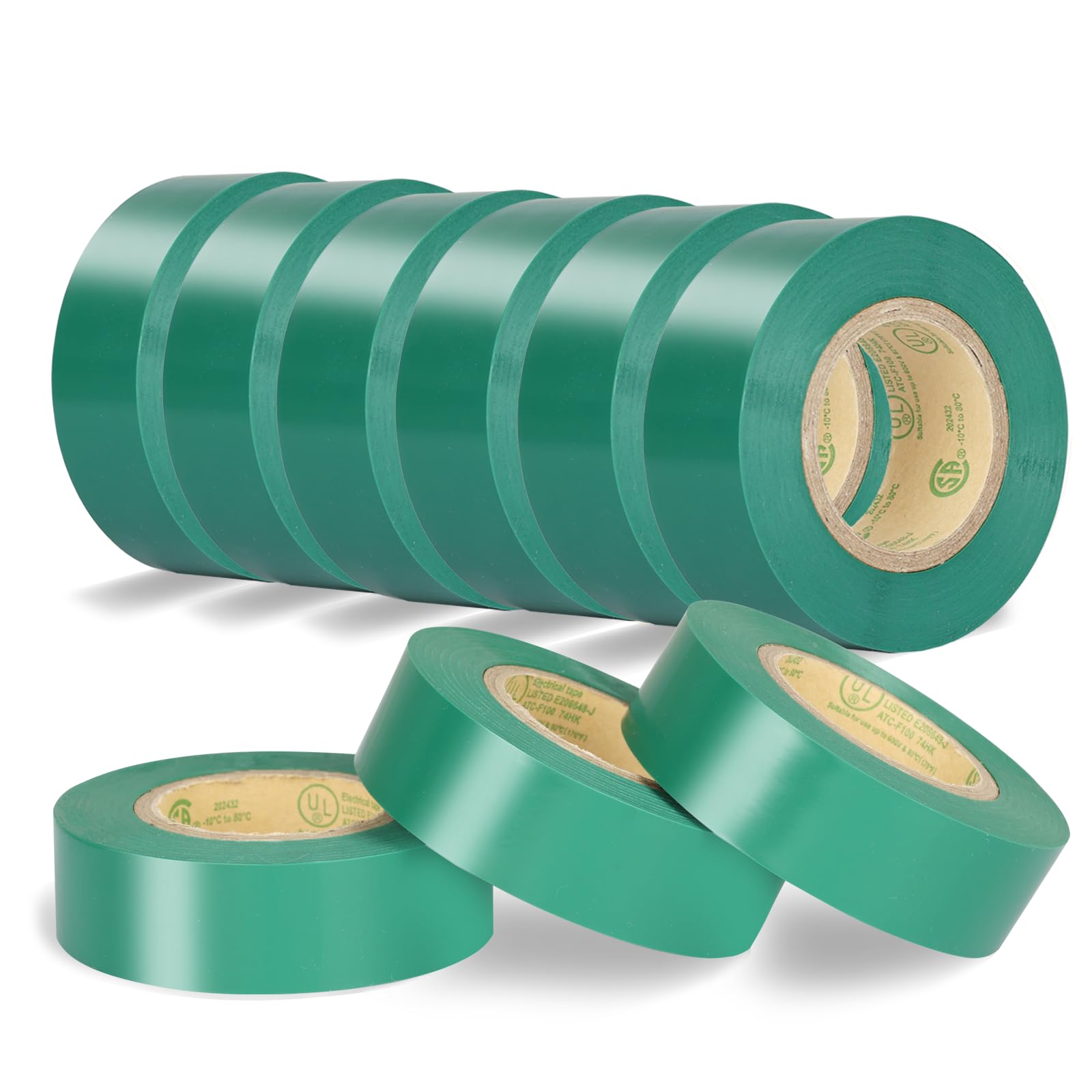 KIWIHUB Green Electrical Tape, UL Approved, 9 Pack 0.7in X 33ft, Industrial Grade Vinyl Electrical Insulating Tape, Electric Tape for Improvement