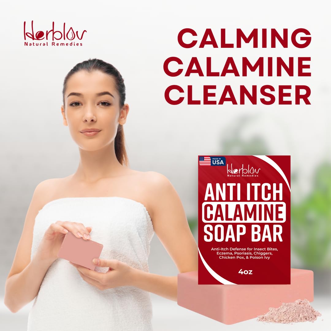 Calamine Soap Bar for Itching – All Natural Instant Itch Relief – Calming Calamine Soap for Itchy Skin, Insect Bite, Eczema, Ivy Rash, Chicken Pox – Pure Raw Anti-Itch Defense Cleansing Skincare