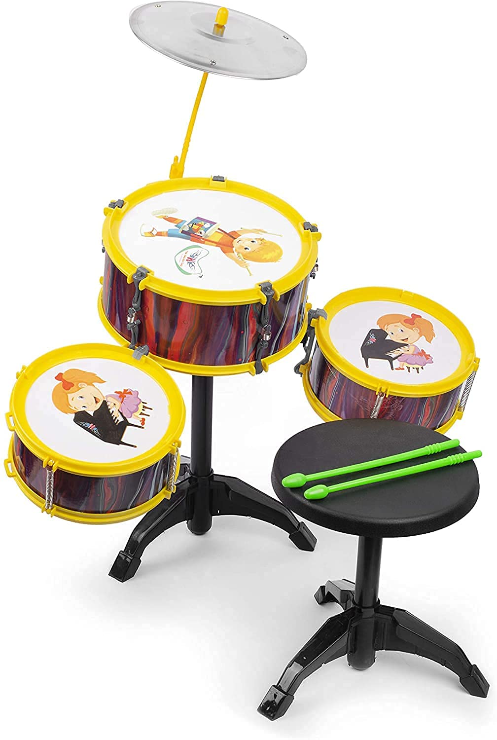 Kabello Musical Instruments Original Jazz Drum Set for Kids 1-5 Years Old  Boys Drum Stand and Stool and Sticks (Multicolor)
