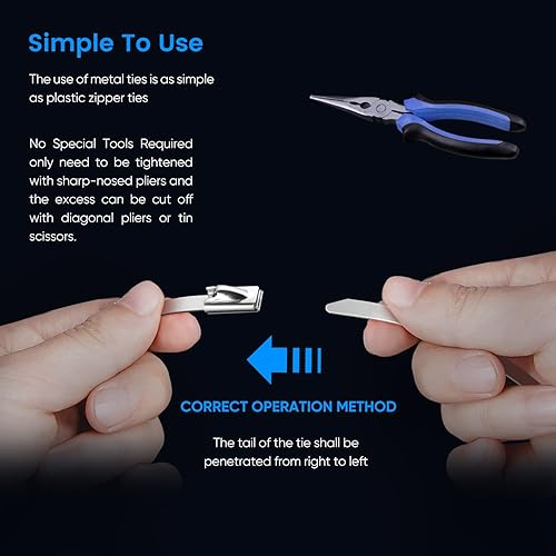 Miniatura 7 de Bridas de metal, 100 piezas de 11.8 pulgadas, bridas de acero inoxidable 304 multiusos, adecuadas para valla de eslabones de cadena al aire libre