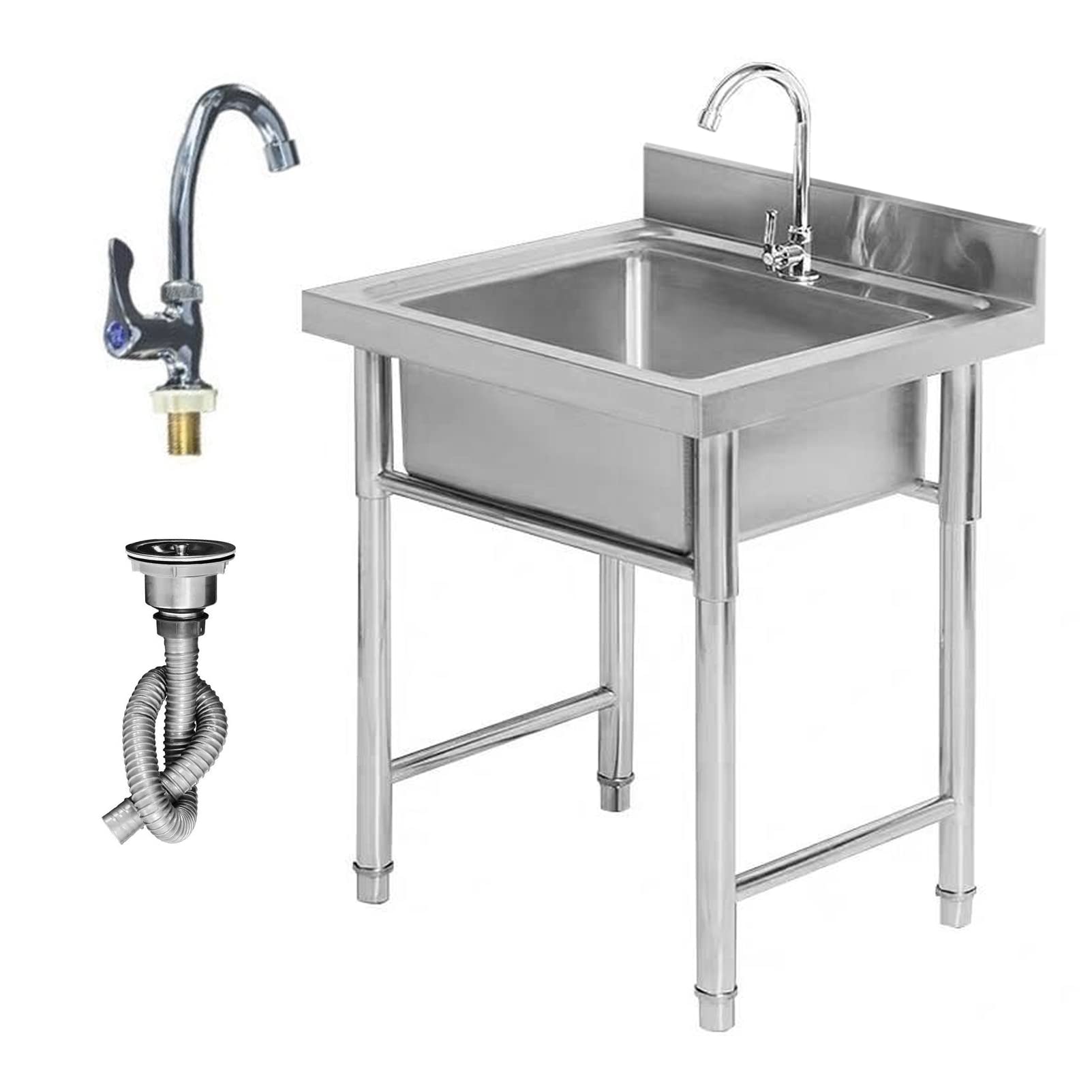 CSXSXAUO Stainless Steel Outdoor Kitchen Sink Single Bowl 1 Compartment with Tap Free Standing Prep Utility for Restaurant Laundry Garage