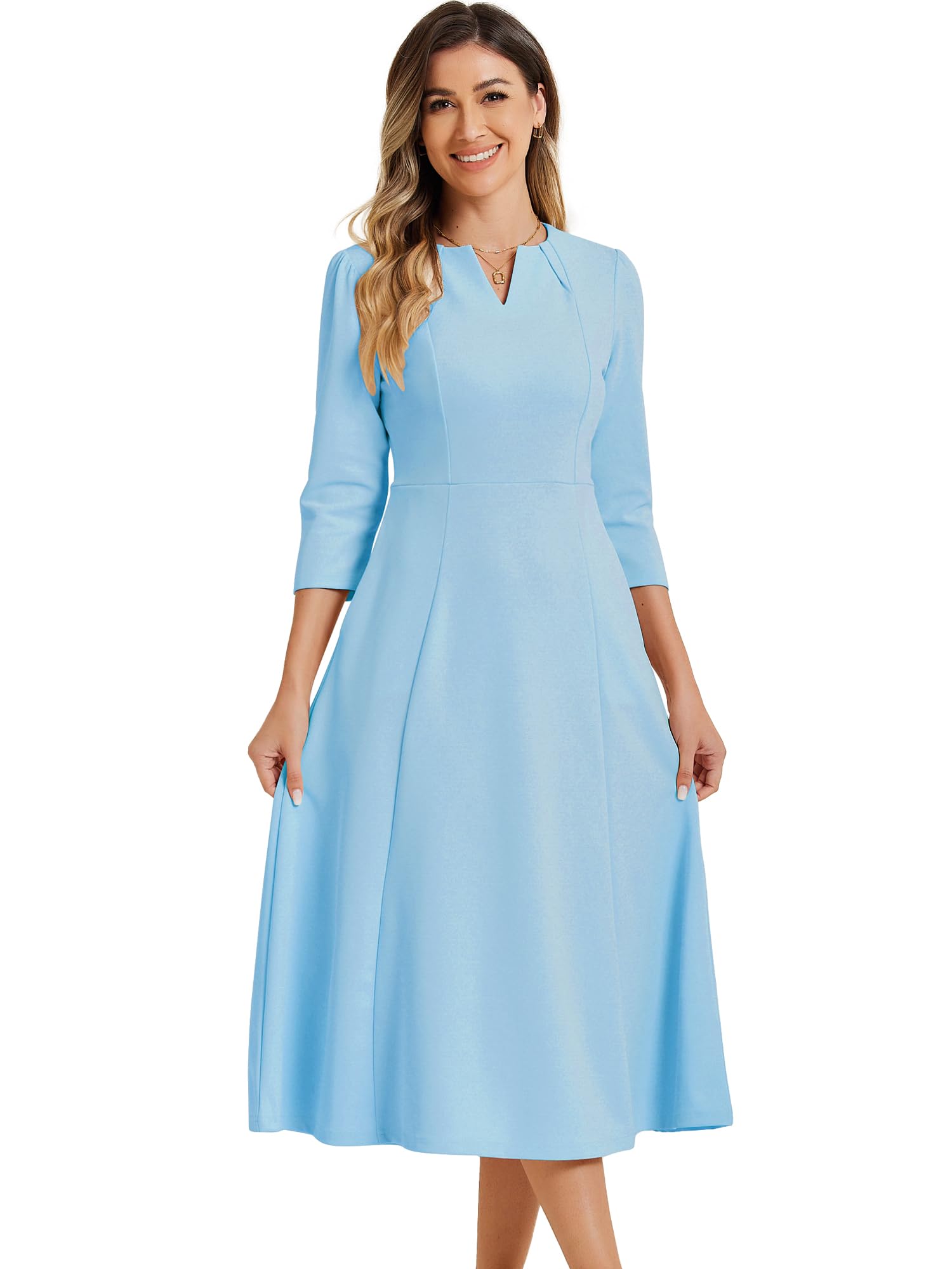 Jersey jurk, A-lijn, V-hals, 3/4-mouwen, zakken, donker saffier | Happy Size Jersey jurk, A-lijn, V-hals, 3/4-mouwen, zakken, donker saffier | Happy Size
